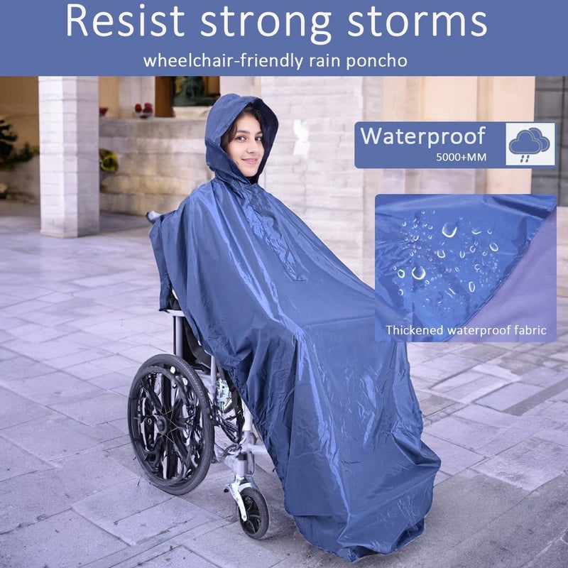 Fonakei Wheelchair Poncho adult - Waterproof Rain Poncho for Men, Extra Long with Elastic Band Edge, Ideal for Wheelchair, Navy Color, Perfect Rain Cover & Scooter Cover - Image 4